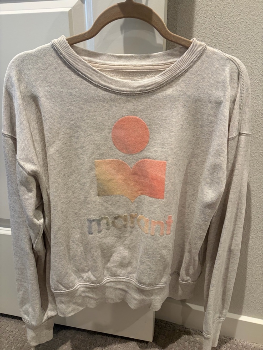 Isabel Marant Logo Sweatshirt in Heathered Gray with Coral Accent